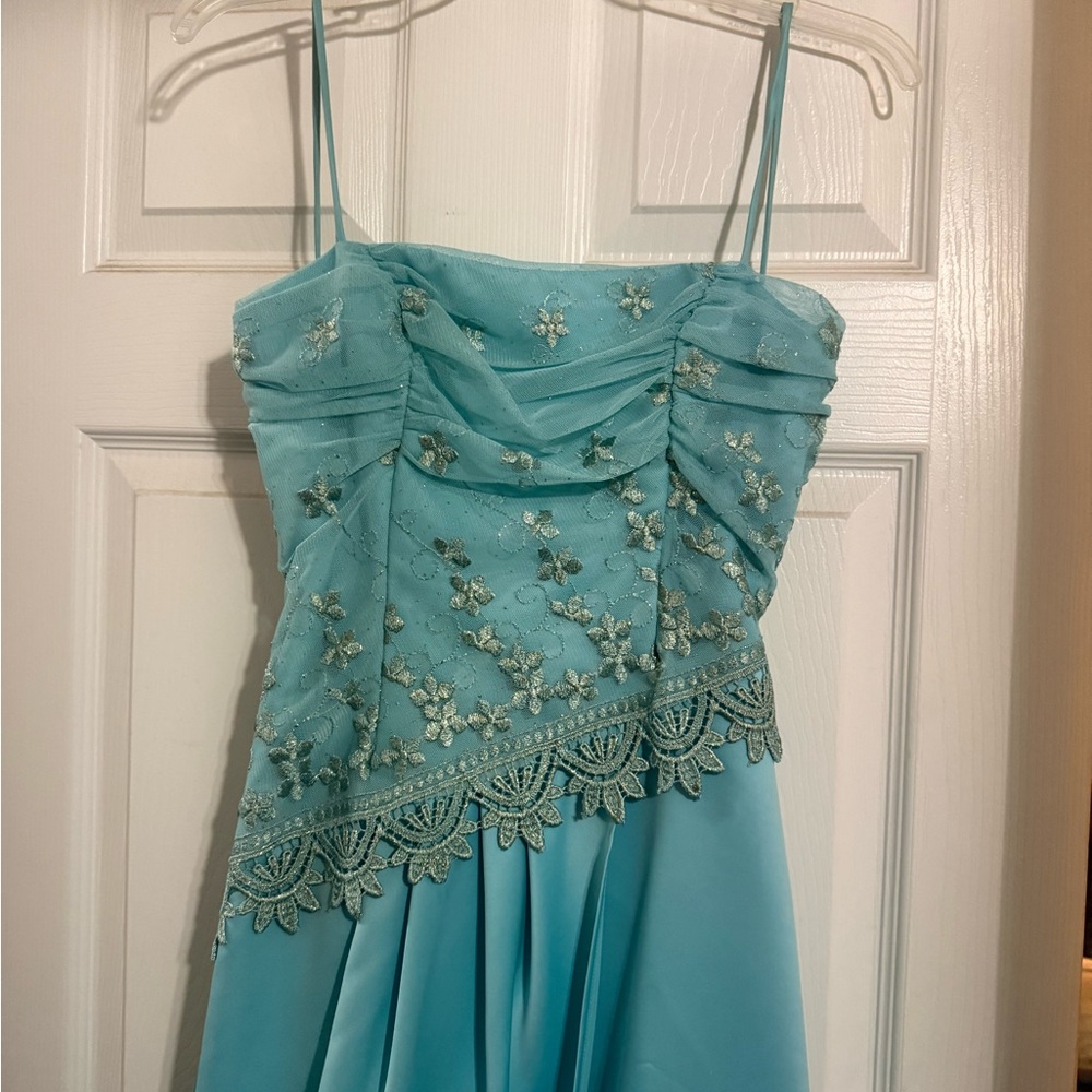 Masquerade Light Blue Satin Dress - Picture 2 of 6